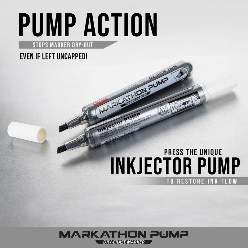 Pentel Markathon Pump Dry Erase Marker, Chisel Tip, Assorted Ink, 12 Pack (MWL6SX-12M) - Image 5